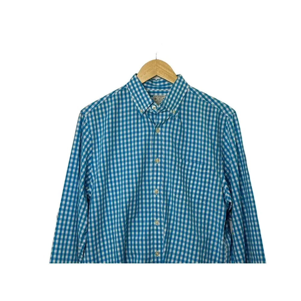 J.Crew  Blue & White Gingham Check Print Long Sleeve Button-Up Men's Medium